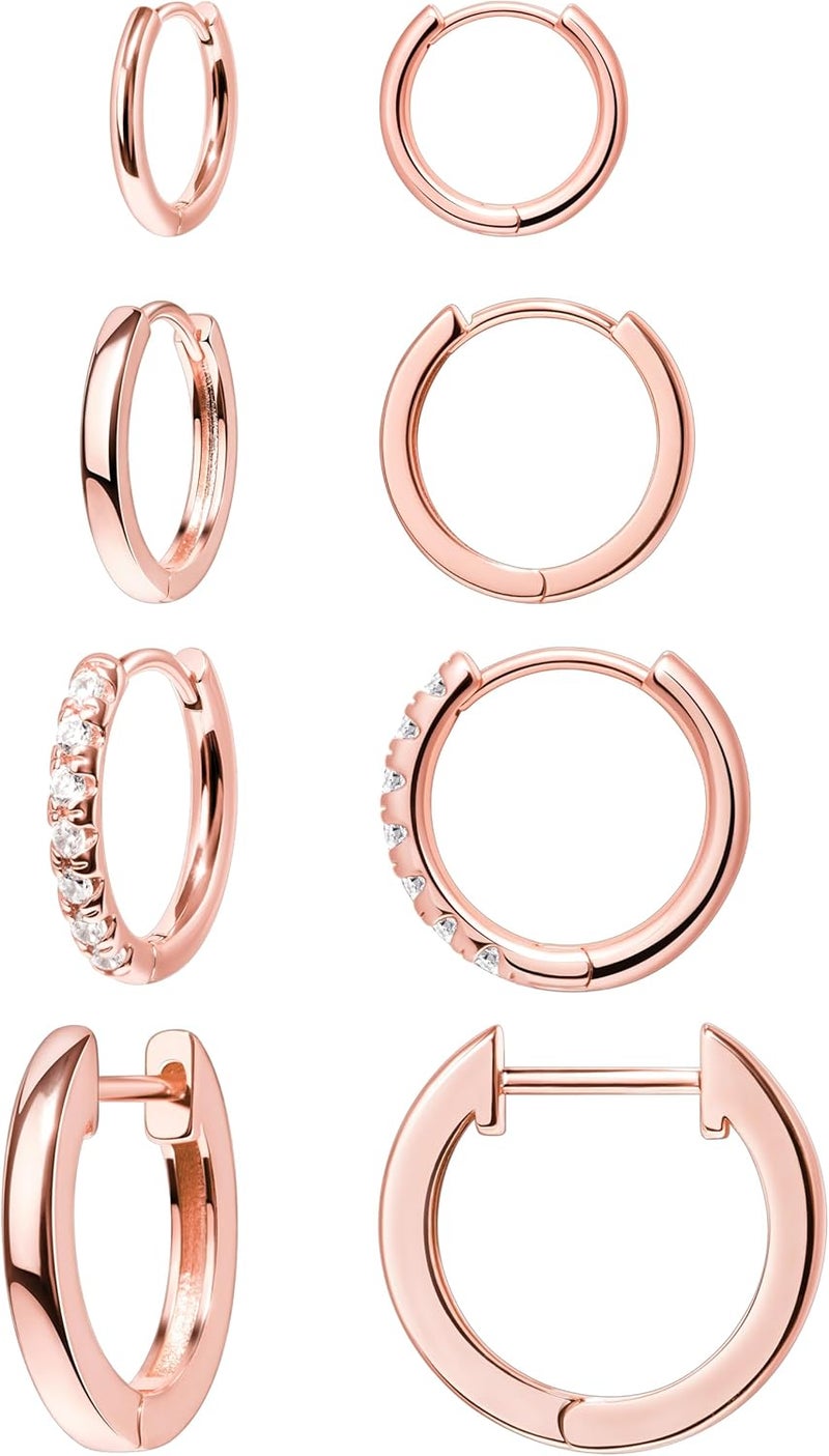 Poxtex Small Gold Huggie Hoop Earrings Set for Women Men Hypoallergenic 14K Plated Stack Cartilage Earrings, Multiple Piercing Lightweight Mini Thin Cute Dainty Trendy Jewelry Set Christmas Gifts for Women - Image 1